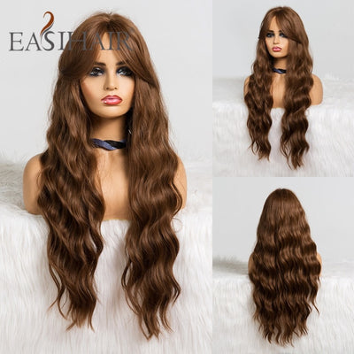 Wigs with Bangs Water Wave Heat Resistant - bankshayes40