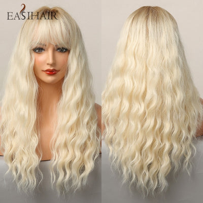 Wigs with Bangs Water Wave Heat Resistant - bankshayes40