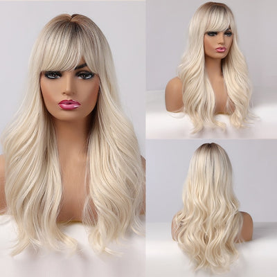 Wigs with Bangs Water Wave Heat Resistant - bankshayes40