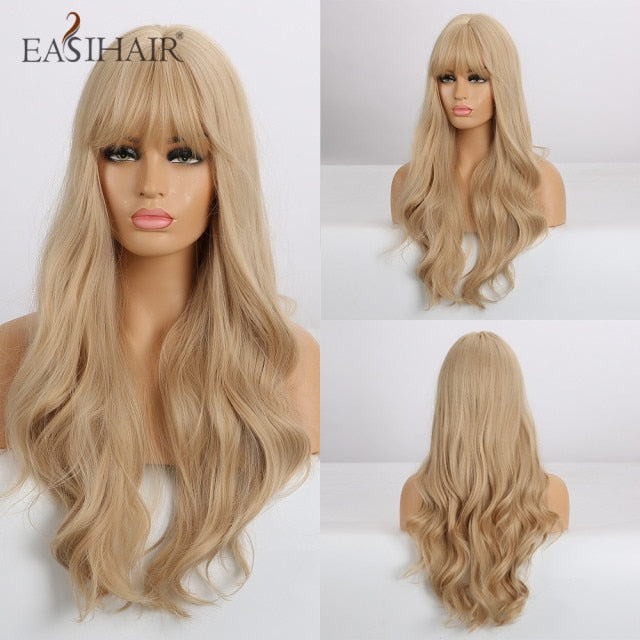 Wigs with Bangs Water Wave Heat Resistant - bankshayes40