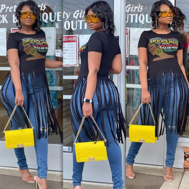 Women's tassel casual T-shirt Short-sleeved Printed T-shirt short-sleeved O collar women's T-shirts are hot sellers - bankshayes40