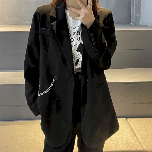 Suit Jacket Women Trendy Dark Black - bankshayes40