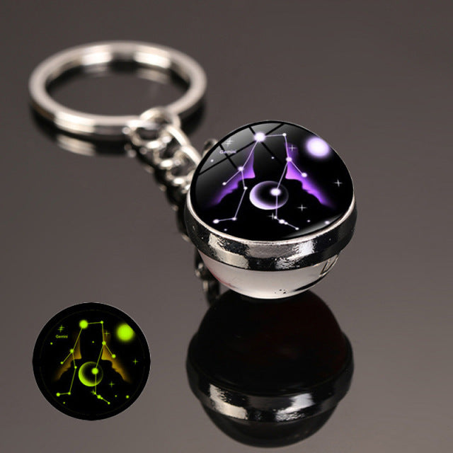 New 12 Constellation key ring Starry Sky Luminous Keychain Time Stone Glass Ball Key Chain Accessories Pendant Key Chain Gifts - bankshayes40