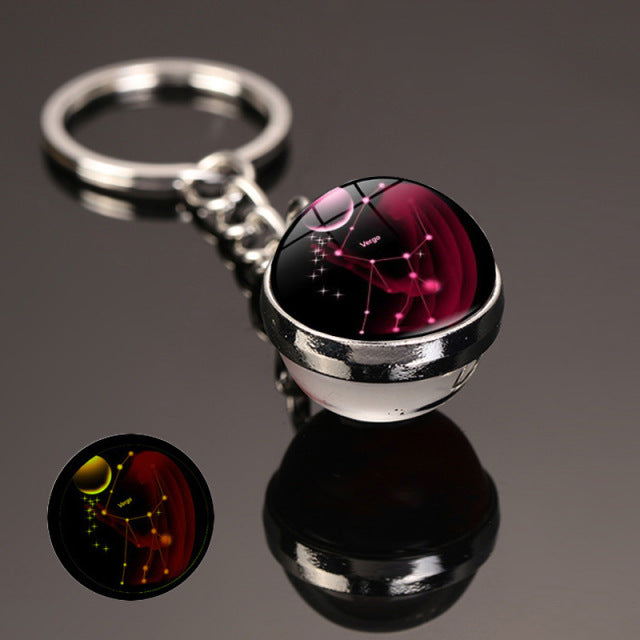New 12 Constellation key ring Starry Sky Luminous Keychain Time Stone Glass Ball Key Chain Accessories Pendant Key Chain Gifts - bankshayes40