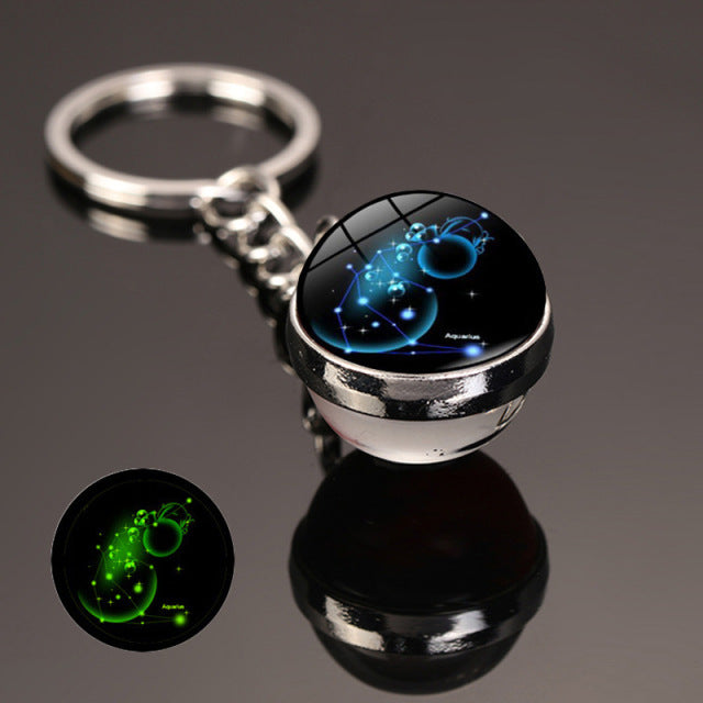 New 12 Constellation key ring Starry Sky Luminous Keychain Time Stone Glass Ball Key Chain Accessories Pendant Key Chain Gifts - bankshayes40