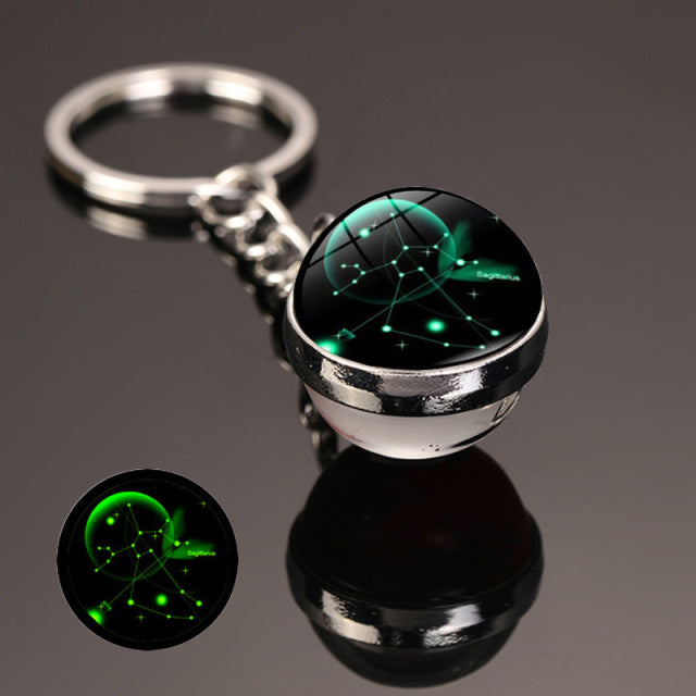 New 12 Constellation key ring Starry Sky Luminous Keychain Time Stone Glass Ball Key Chain Accessories Pendant Key Chain Gifts - bankshayes40