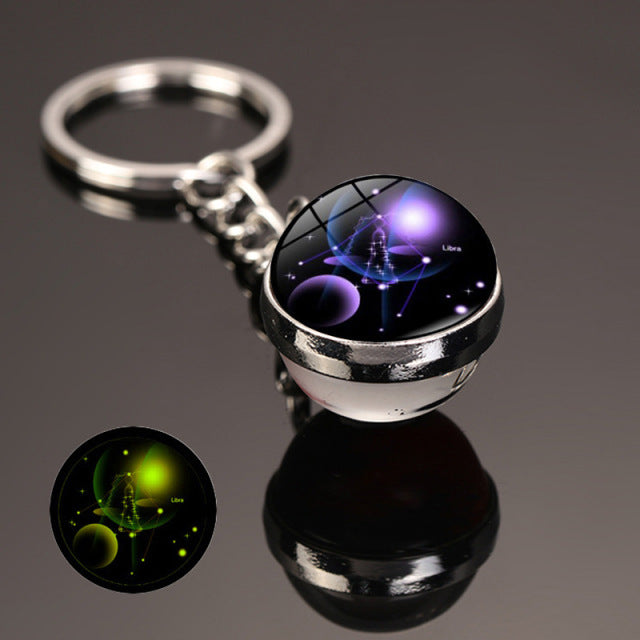 New 12 Constellation key ring Starry Sky Luminous Keychain Time Stone Glass Ball Key Chain Accessories Pendant Key Chain Gifts - bankshayes40