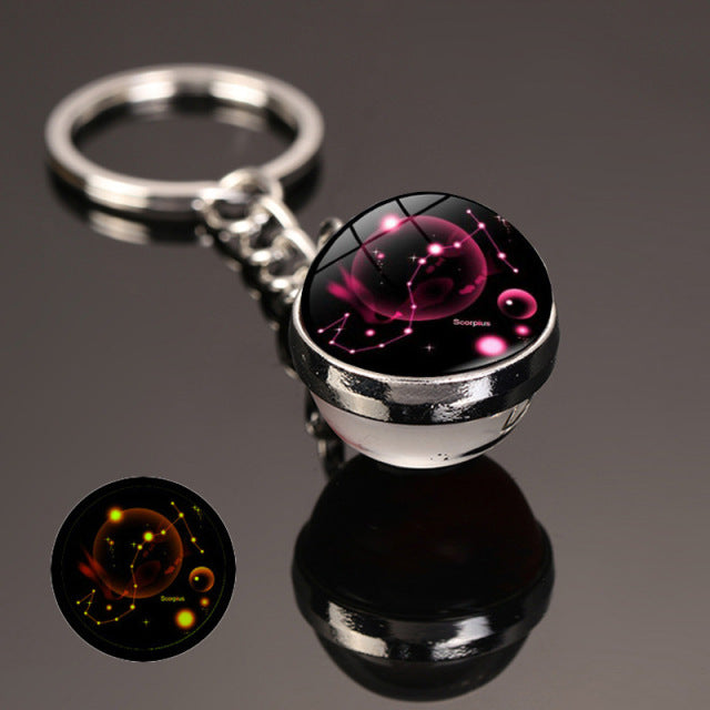 New 12 Constellation key ring Starry Sky Luminous Keychain Time Stone Glass Ball Key Chain Accessories Pendant Key Chain Gifts - bankshayes40
