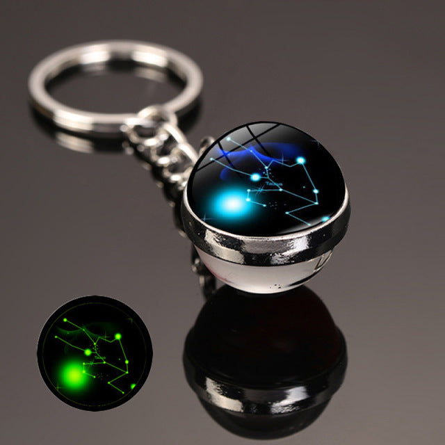 New 12 Constellation key ring Starry Sky Luminous Keychain Time Stone Glass Ball Key Chain Accessories Pendant Key Chain Gifts - bankshayes40