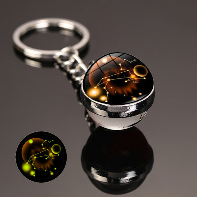 New 12 Constellation key ring Starry Sky Luminous Keychain Time Stone Glass Ball Key Chain Accessories Pendant Key Chain Gifts - bankshayes40