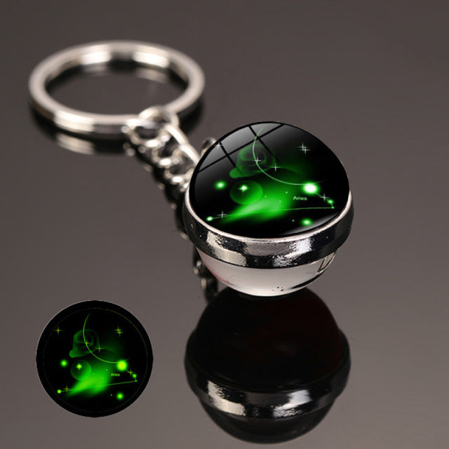 New 12 Constellation key ring Starry Sky Luminous Keychain Time Stone Glass Ball Key Chain Accessories Pendant Key Chain Gifts - bankshayes40