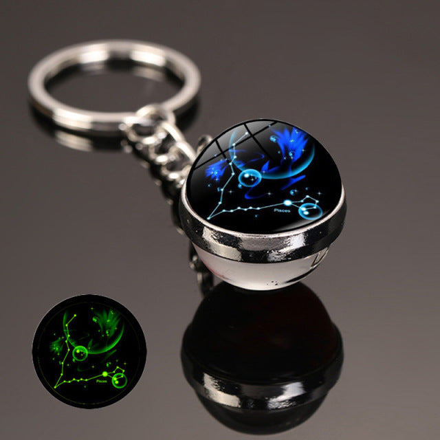 New 12 Constellation key ring Starry Sky Luminous Keychain Time Stone Glass Ball Key Chain Accessories Pendant Key Chain Gifts - bankshayes40