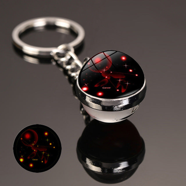 New 12 Constellation key ring Starry Sky Luminous Keychain Time Stone Glass Ball Key Chain Accessories Pendant Key Chain Gifts - bankshayes40