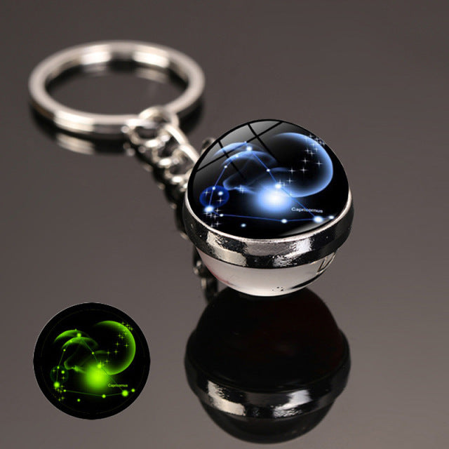 New 12 Constellation key ring Starry Sky Luminous Keychain Time Stone Glass Ball Key Chain Accessories Pendant Key Chain Gifts - bankshayes40
