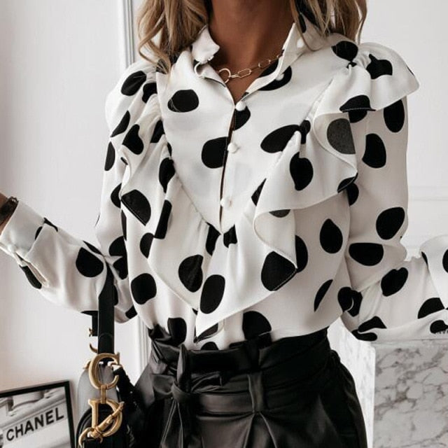 Women Elegant Ruffle Blouse Shirts - bankshayes40