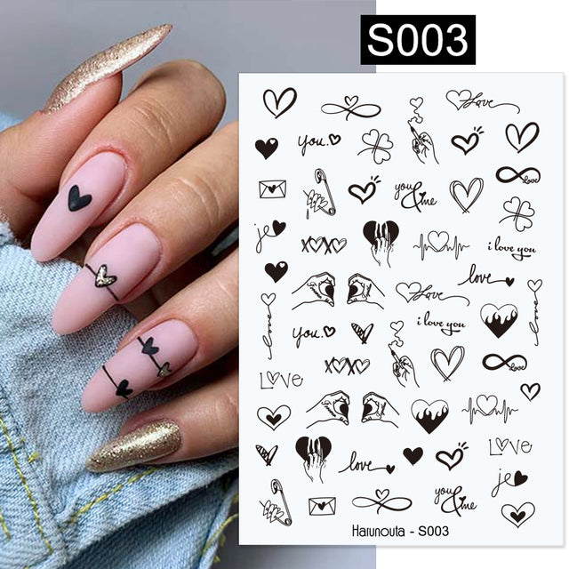 Nail Stickers Black Heart Love - bankshayes40