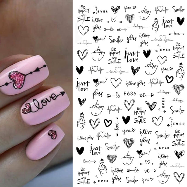 Nail Stickers Black Heart Love - bankshayes40