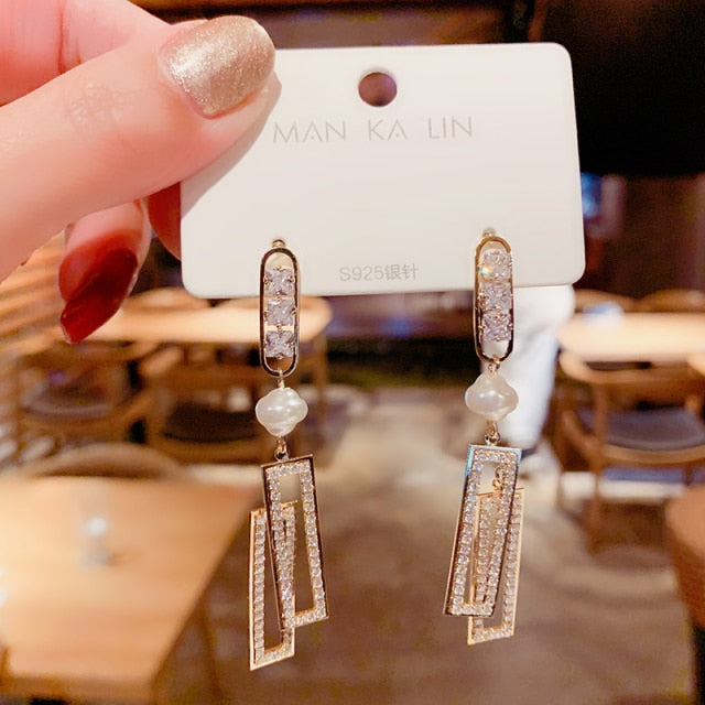personality fashion design zircon earrings for women - bankshayes40