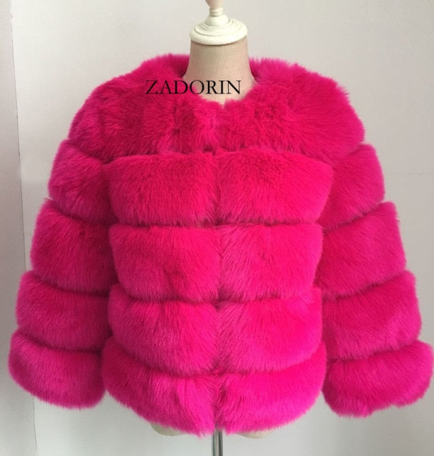 ZADORIN S-3XL Mink Coats Women Autumn Winter Top Fashion Pink FAUX Fur Coat Elegant Thick Warm Outerwear Fake Fur Woman Jacket - bankshayes40