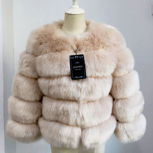ZADORIN S-3XL Mink Coats Women Autumn Winter Top Fashion Pink FAUX Fur Coat Elegant Thick Warm Outerwear Fake Fur Woman Jacket - bankshayes40