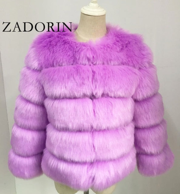 ZADORIN S-3XL Mink Coats Women Autumn Winter Top Fashion Pink FAUX Fur Coat Elegant Thick Warm Outerwear Fake Fur Woman Jacket - bankshayes40