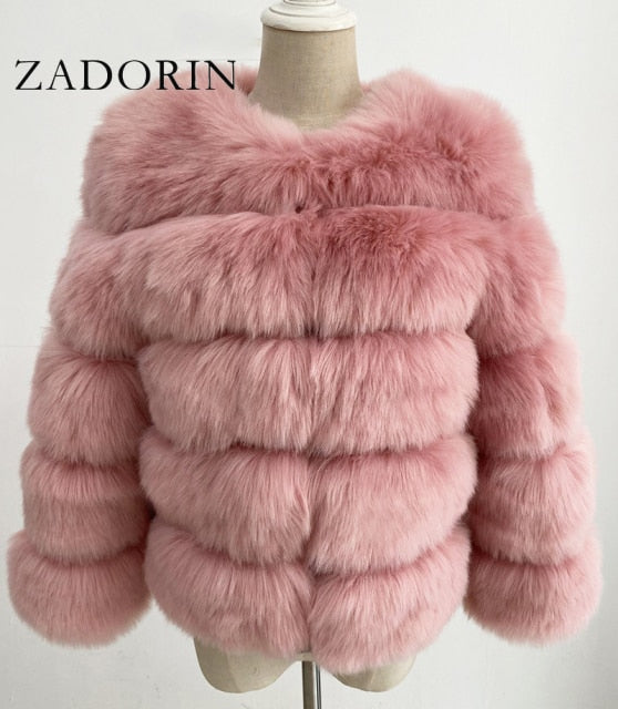 ZADORIN S-3XL Mink Coats Women Autumn Winter Top Fashion Pink FAUX Fur Coat Elegant Thick Warm Outerwear Fake Fur Woman Jacket - bankshayes40