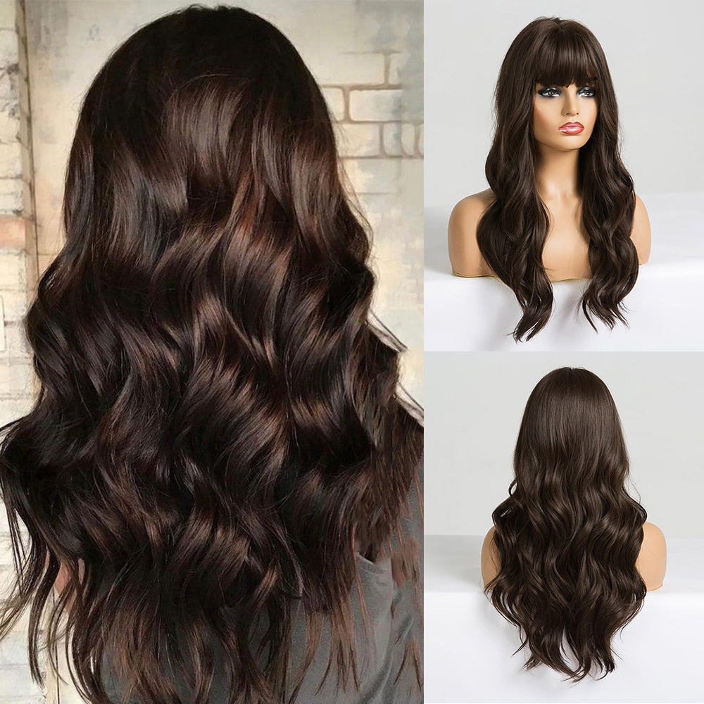 Wigs with Bangs Water Wave Heat Resistant - bankshayes40