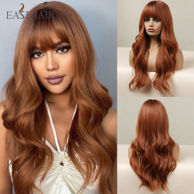 Wigs with Bangs Water Wave Heat Resistant - bankshayes40