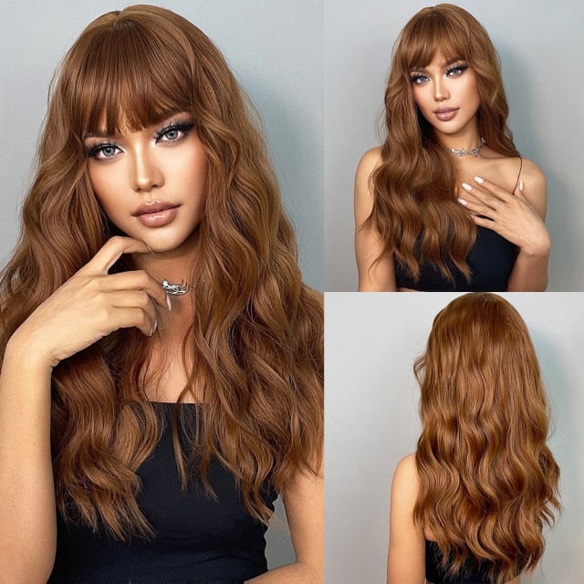 Wigs with Bangs Water Wave Heat Resistant - bankshayes40