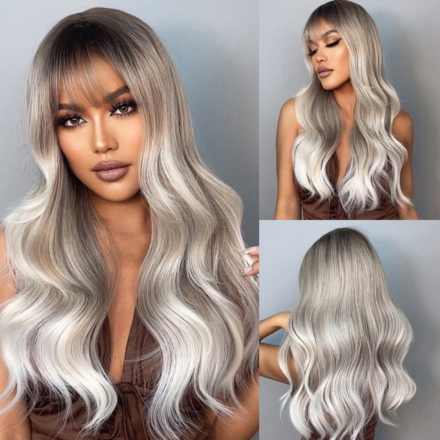 Wigs with Bangs Water Wave Heat Resistant - bankshayes40