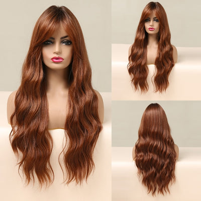 Wigs with Bangs Water Wave Heat Resistant - bankshayes40