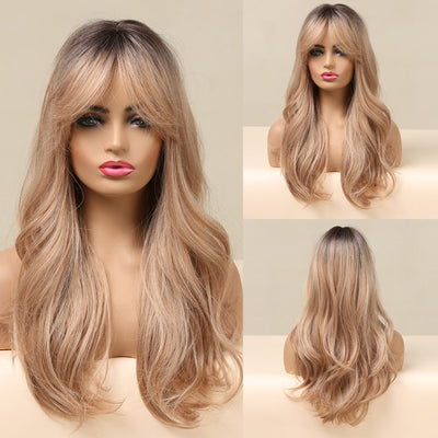 Wigs with Bangs Water Wave Heat Resistant - bankshayes40