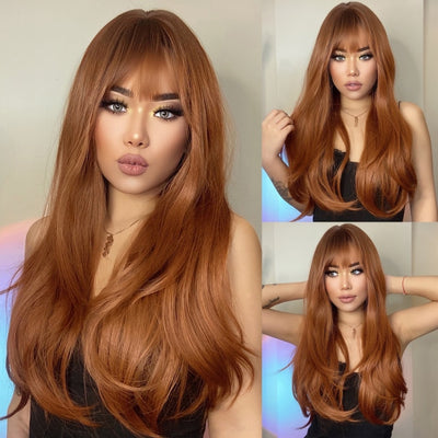 Wigs with Bangs Water Wave Heat Resistant - bankshayes40