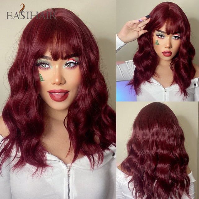 Wigs with Bangs Water Wave Heat Resistant - bankshayes40