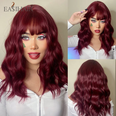 Wigs with Bangs Water Wave Heat Resistant - bankshayes40