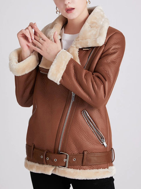 Female Fur Leather Jacket - bankshayes40