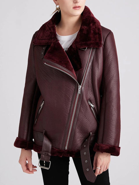 Female Fur Leather Jacket - bankshayes40