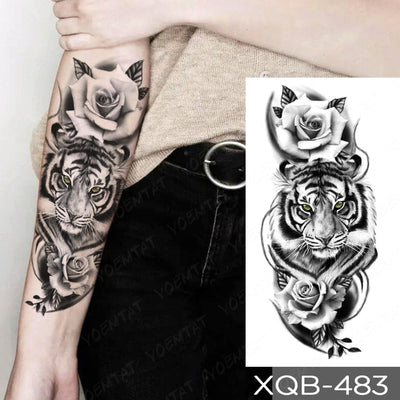 Waterproof Temporary Tattoo Sticker Forest Lion Tiger Bear Flash Tattoos Women Leopard Wolf Crown Body Art Arm Fake Tatoo Men - bankshayes40