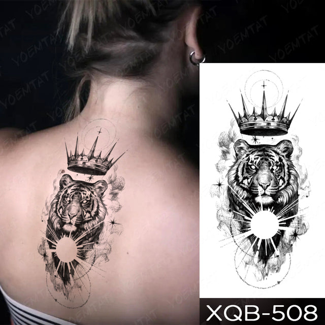 Waterproof Temporary Tattoo Sticker Forest Lion Tiger Bear Flash Tattoos Women Leopard Wolf Crown Body Art Arm Fake Tatoo Men - bankshayes40