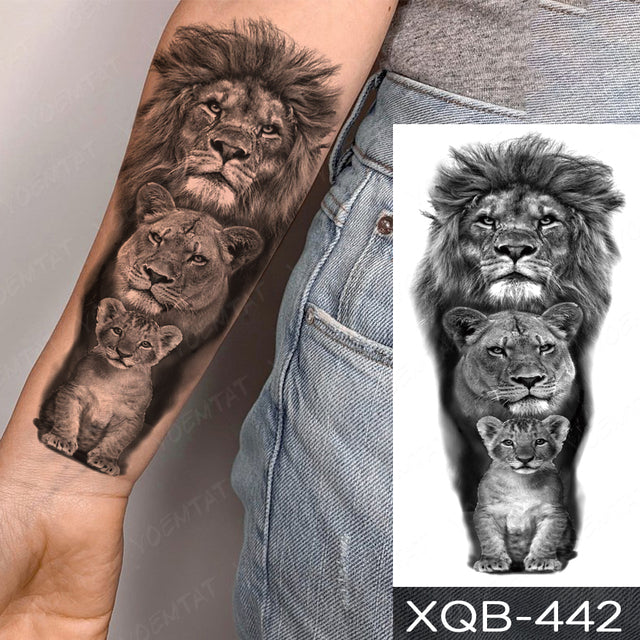 Waterproof Temporary Tattoo Sticker Forest Lion Tiger Bear Flash Tattoos Women Leopard Wolf Crown Body Art Arm Fake Tatoo Men - bankshayes40