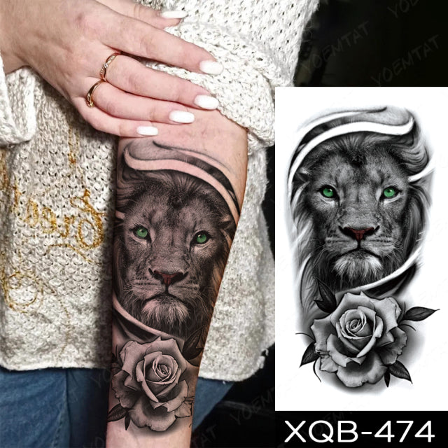 Waterproof Temporary Tattoo Sticker Forest Lion Tiger Bear Flash Tattoos Women Leopard Wolf Crown Body Art Arm Fake Tatoo Men - bankshayes40