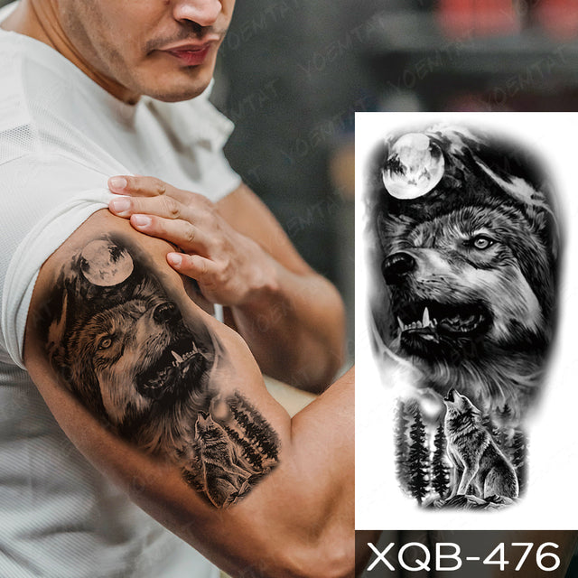 Waterproof Temporary Tattoo Sticker Forest Lion Tiger Bear Flash Tattoos Women Leopard Wolf Crown Body Art Arm Fake Tatoo Men - bankshayes40