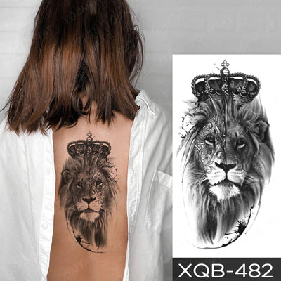 Waterproof Temporary Tattoo Sticker Forest Lion Tiger Bear Flash Tattoos Women Leopard Wolf Crown Body Art Arm Fake Tatoo Men - bankshayes40