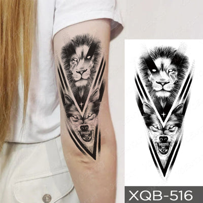 Waterproof Temporary Tattoo Sticker Forest Lion Tiger Bear Flash Tattoos Women Leopard Wolf Crown Body Art Arm Fake Tatoo Men - bankshayes40