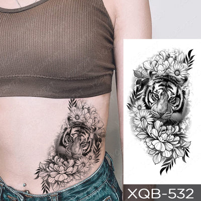 Waterproof Temporary Tattoo Sticker Forest Lion Tiger Bear Flash Tattoos Women Leopard Wolf Crown Body Art Arm Fake Tatoo Men - bankshayes40