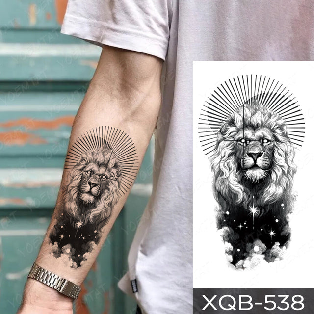 Waterproof Temporary Tattoo Sticker Forest Lion Tiger Bear Flash Tattoos Women Leopard Wolf Crown Body Art Arm Fake Tatoo Men - bankshayes40