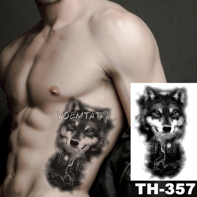 Waterproof Temporary Tattoo Sticker Forest Lion Tiger Bear Flash Tattoos Women Leopard Wolf Crown Body Art Arm Fake Tatoo Men - bankshayes40