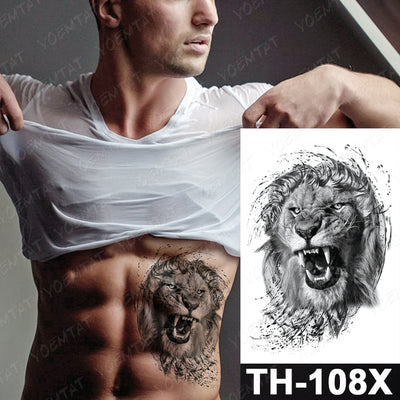 Waterproof Temporary Tattoo Sticker Forest Lion Tiger Bear Flash Tattoos Women Leopard Wolf Crown Body Art Arm Fake Tatoo Men - bankshayes40