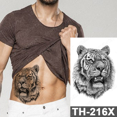 Waterproof Temporary Tattoo Sticker Forest Lion Tiger Bear Flash Tattoos Women Leopard Wolf Crown Body Art Arm Fake Tatoo Men - bankshayes40