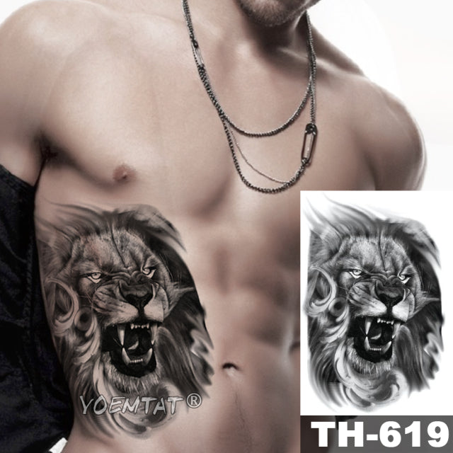 Waterproof Temporary Tattoo Sticker Forest Lion Tiger Bear Flash Tattoos Women Leopard Wolf Crown Body Art Arm Fake Tatoo Men - bankshayes40